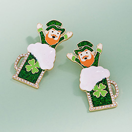 Rhinestone Rim Leprechaun Beer Mug Earrings