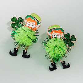 St Patricks Leprechaun Pom Drop Earrings