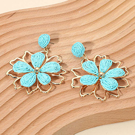Raffia Wrapped Floral Petal Dangle Earrings
