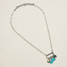 Western Horseshoe Cowboy Hat Bow Charm Pendant Necklace