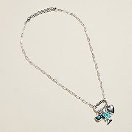 Western Cowboy Hat Boot Bow Heart Charm Pendant Necklace