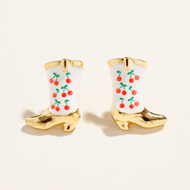 Cherry Pattern Western Boot Stud Earrings
