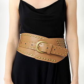 Western Faux Leather Studded Wide Waist Belt