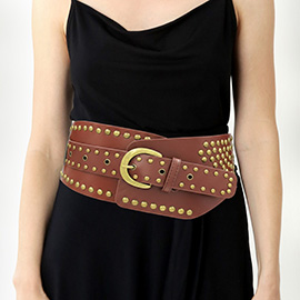 Western Faux Leather Studded Wide Waist Belt