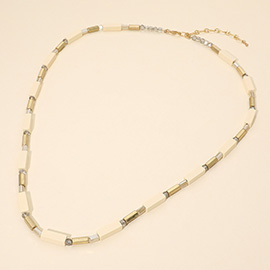 Structured Wooden Metal Bar Beaded Long Necklace