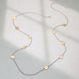 Hammered Metal Disc Station Long Necklace