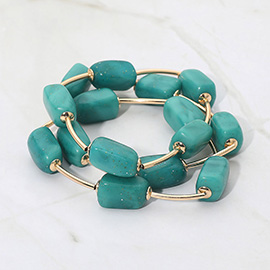 3PCS - Speckled Resin Pebble Metal Bar Beaded Stretch Multi Layered Bracelets