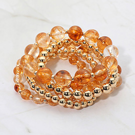 5PCS - Resin Metal Ball Beaded Stretch Multi Layered Bracelets
