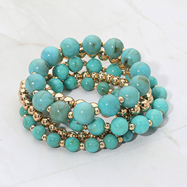 5PCS - Resin Metal Ball Beaded Stretch Multi Layered Bracelets