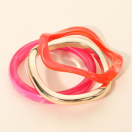 3PCS - Geometric Mixed Resin Metal Stackable Bangle Multi Layered Bracelets