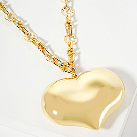 Gold Dipped Bold Puffy Heart Pendant Chunky Chain Necklace