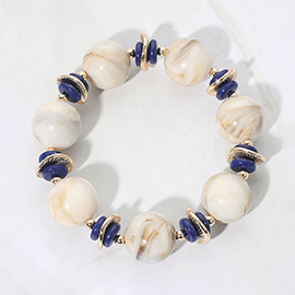 Abstract Marbled Resin Ball Beaded Stretch Bracelet