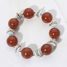 Abstract Marbled Resin Ball Beaded Stretch Bracelet