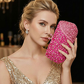 Floral Leaf Crystal Frame Evening Clutch Shoulder Bag