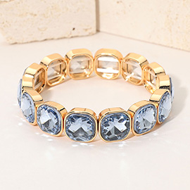 Square Cut Gem Beaded Stretch Evening Bracelet