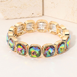Square Cut Gem Beaded Stretch Evening Bracelet