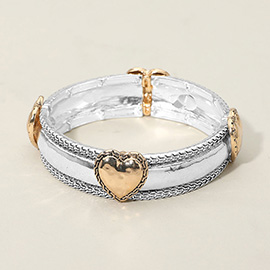 Antique Metal Heart Accent Stretch Bracelet