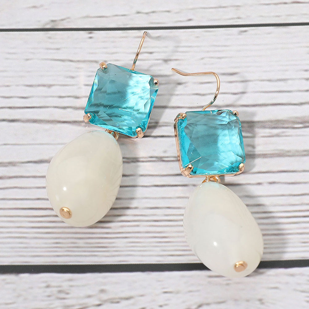 Rectangular Stone Cluster Accent Marbled Resin Pebble Drop Dangle Earrings