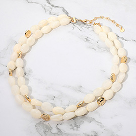 Chunky Oval Resin Pebble Beaded Layered Statement Necklace