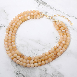 Multi Strand Marbled Resin Ball Beaded Layered Statement Necklace