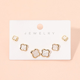 3Pairs - Quatrefoil Stud Earring Set