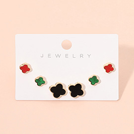3Pairs - Quatrefoil Stud Earring Set