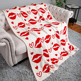 Lips Heart Patterned Reversible Throw Blanket