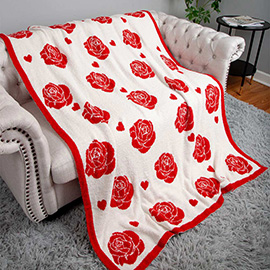 Rose Patterned Reversible Throw Blanket