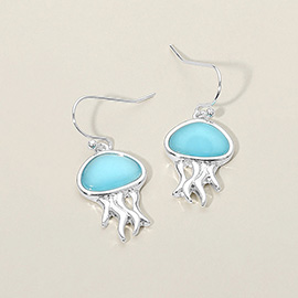 Sea Glass Jellyfish Charm Drop Dangle Earrings