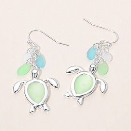Sea Glass Sea Turtle Drop Dangle Earrings