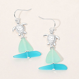 Metal Sea Turtle Sea Glass Sail Link Drop Dangle Earrings
