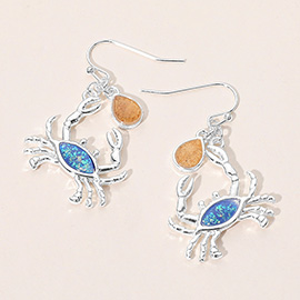 Crab Teardrop Charm Drop Dangle Earrings