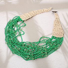 Woven Detail Multi Strand Seed Beaded Collar Statement Necklace