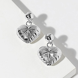 White Gold Dipped Textured Heart Drop Dangle Earrings