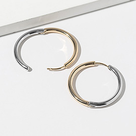White Gold Dipped Two Tone Huggie Hoop Earrings
