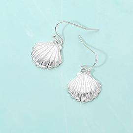 Textured Metal Scallop Shell Dangle Earrings