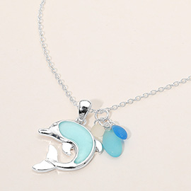 Sea Glass Dolphin Charm Pendant Necklace