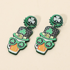 Resin Fun Leprechaun Beer Mug Drop Earrings