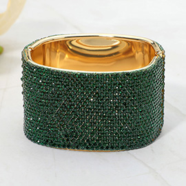 Wide Rhinestone Paved Hinged Evening Bangle Bracelet