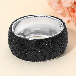 Wide Rhinestone Paved Hinged Evening Bangle Bracelet
