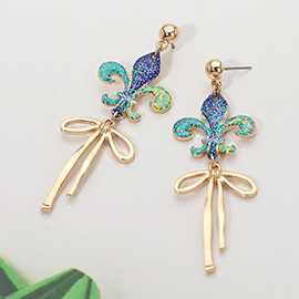 Mardi Gras Fleur de Lis Bow Drop Earrings
