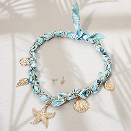Starfish Shell Charm Fabric Scarf Necklace