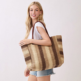 Natural Multi Color Stripe Straw Tote Bag