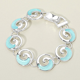 Sea Glass Ocean Wave Swirl Charm Link Magnetic Bracelet