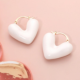 Puffy Resin Heart Pin Catch Hoop Earrings