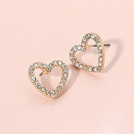 Rhinestone Embellished Open Heart Stud Earrings