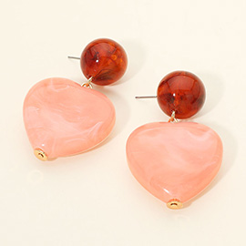 Bold Marbled Resin Heart Drop Statement Earrings