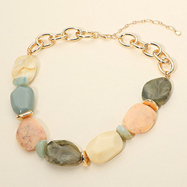 Chunky Marbled Resin Beaded Chain Link Statement Necklace