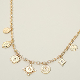 Symbolic Coin Charm Station Necklace