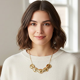 Metal Organic Disc Charm Beaded Necklace